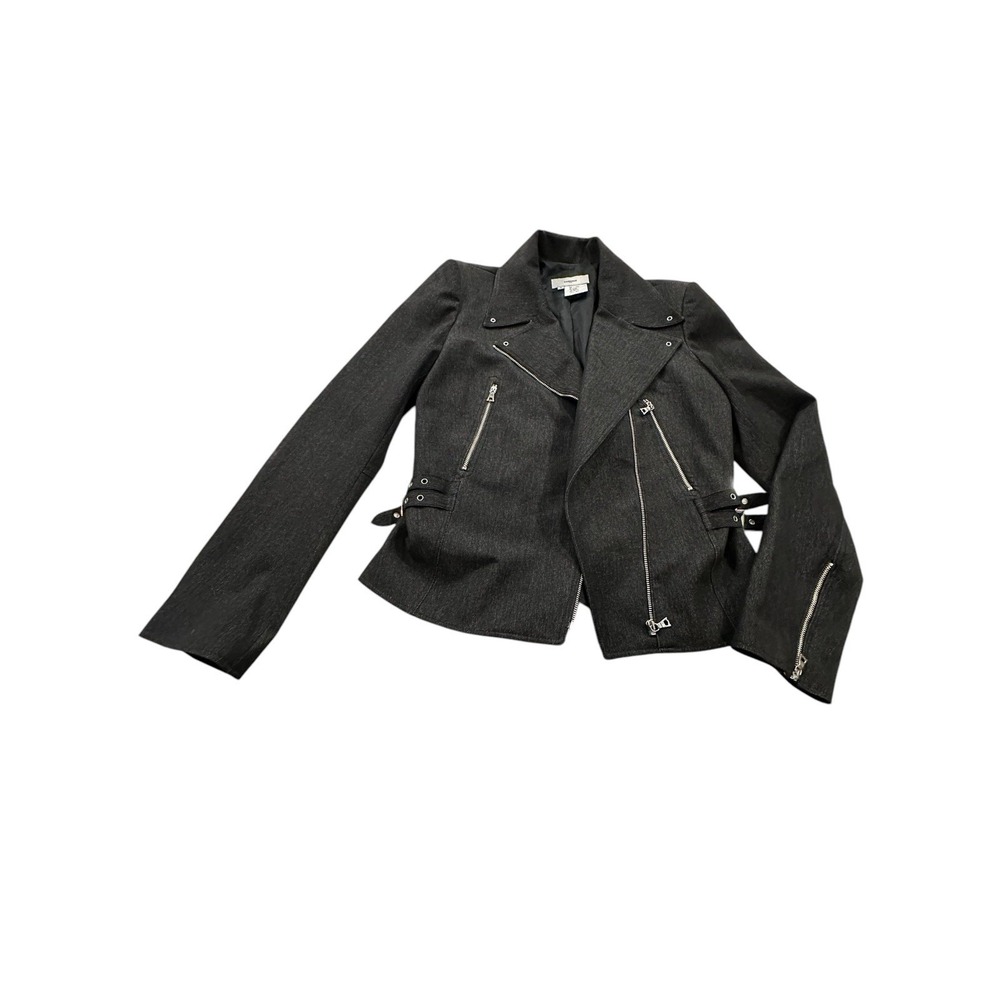 VERTIGO Paris Jacket Women's Black Faux Leather Canvas Moto Style Size Small EUC